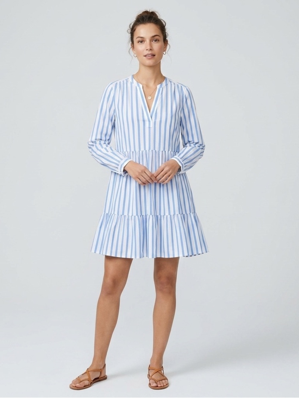 J. Crew Tiered Popover Poplin Mini Dress Blue Striped Size Small Cotton Nautical